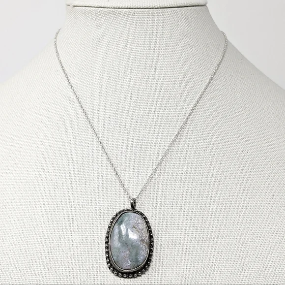 Vintage sterling silver oval handmade artisan handcrafted stone pendant 925 - Picture 4 of 7